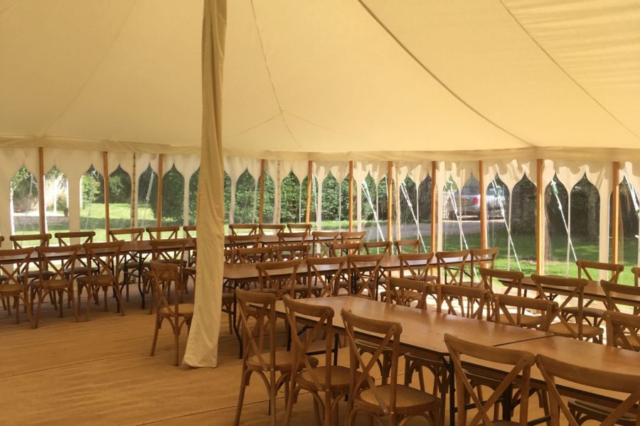 Traditional Canvas Marquee Hire White, Marquee White Cross Back Dining Chair